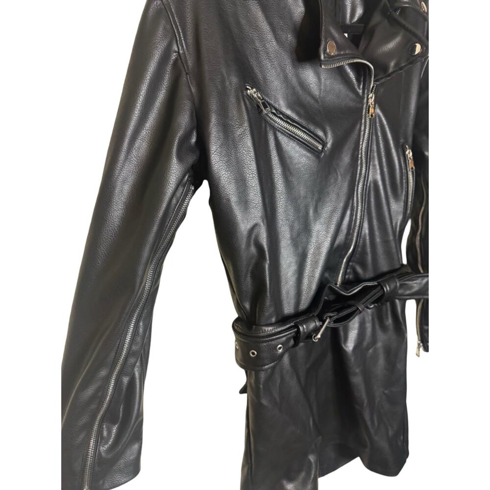 Zara Faux Leather Moto Dress NWT Size S Black Mini Biker Zip Belted - Picture 7 of 11